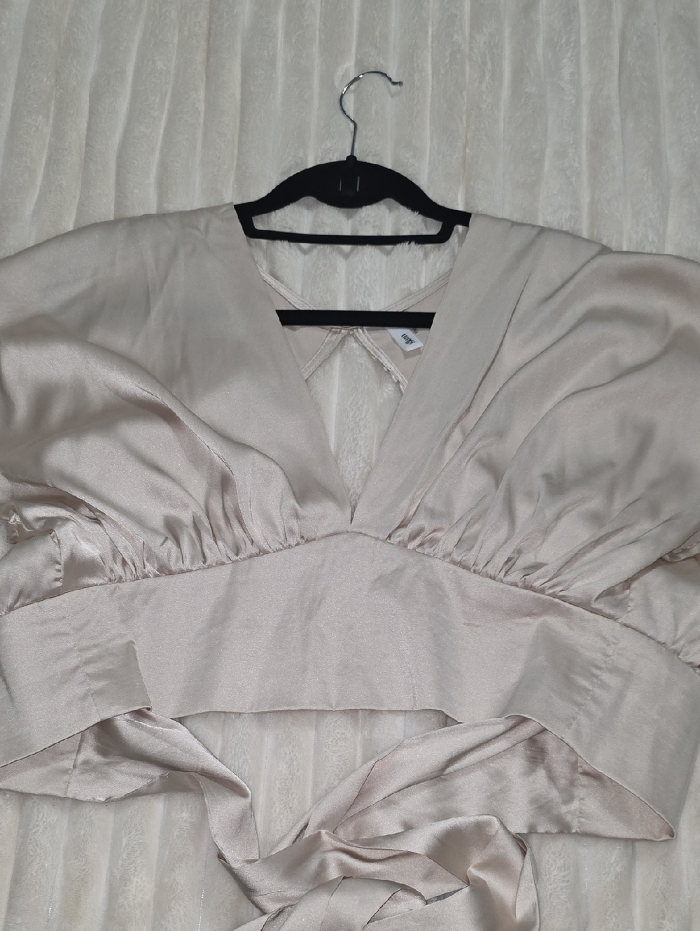 glam Champagne Satin Tie-Back Crop Top
